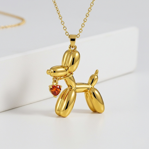 Custom Stainless Steel Balloon Dog Pendant Necklace with Zirconia Stone – Unique Gift for Women